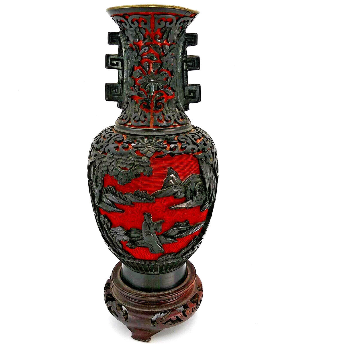 中国美術 堆黒 花瓶 ツ*シ様 中国美術 堆黒朱 内七宝