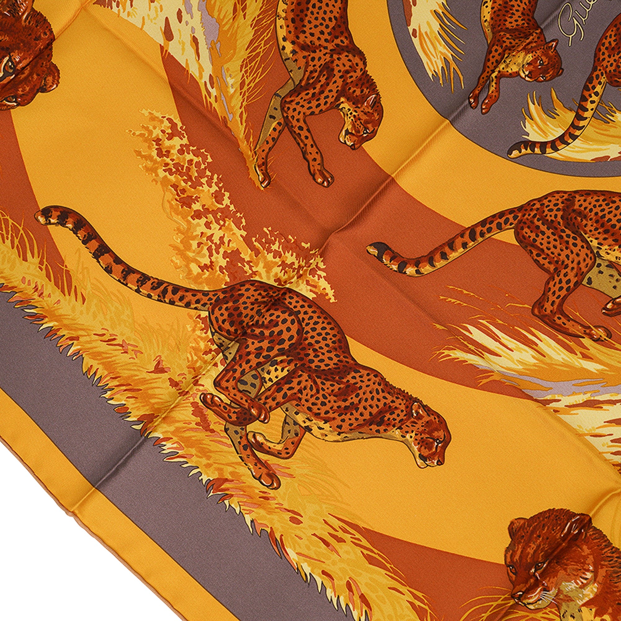 Hermes Guepards Scarf Vieille Or/Taupe/Marron Silk 90 | Mightychic