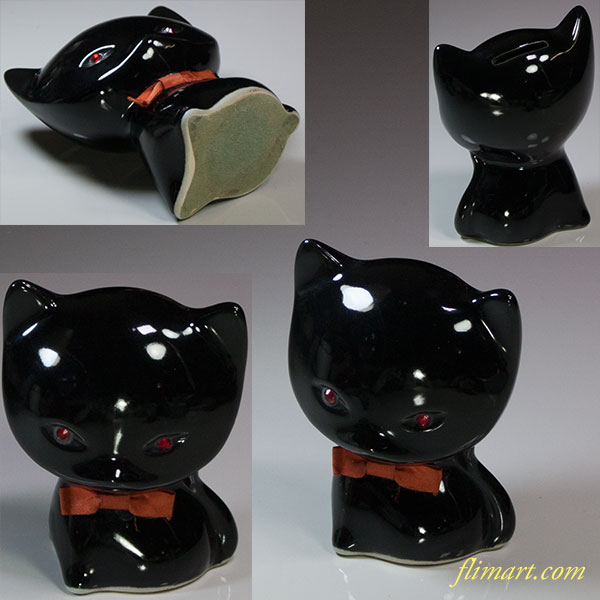 昭和レトロ陶器製黒猫貯金箱R5720 : 昭和レトロ食器雑貨通販