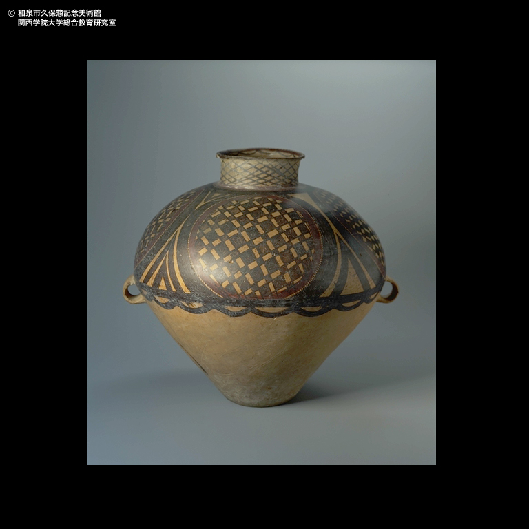 中国漢時代 彩陶加彩蓋付 三足土器 高さ22.5㎝ タトオ