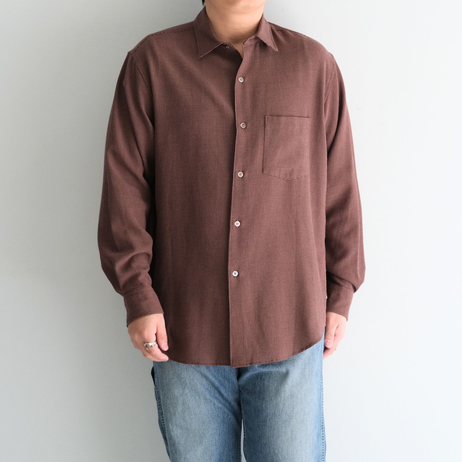 ULTERIOR - RAYON LINEN CHECK SHIRT / シャツ / チェック / BROWN