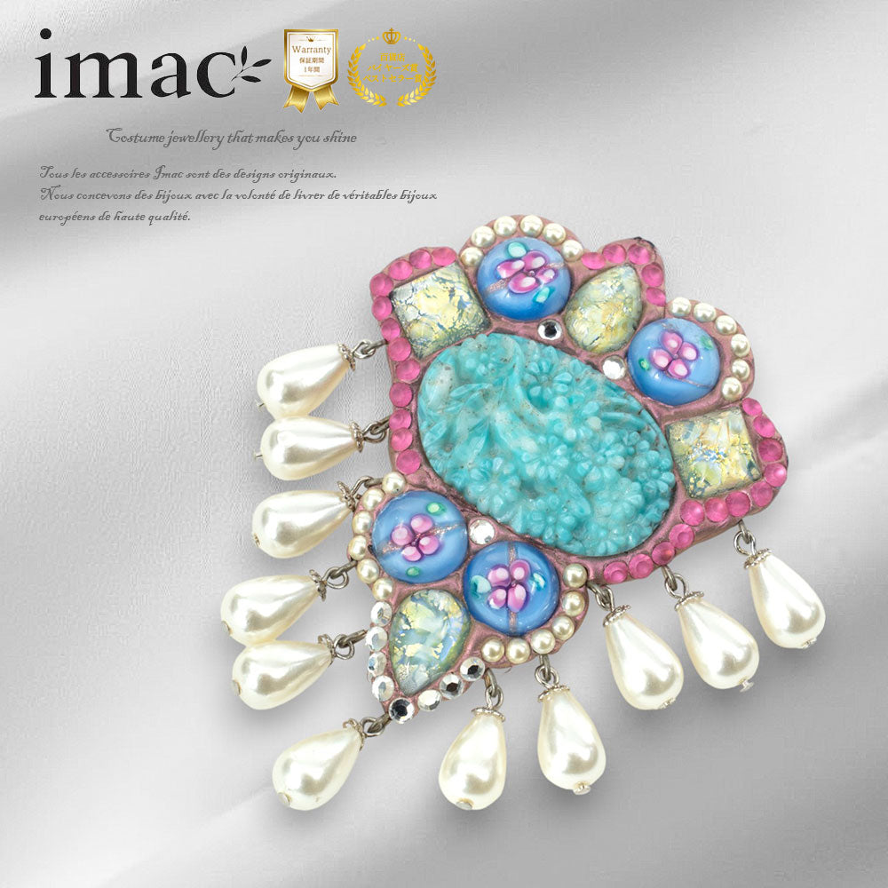 美品　イマック　ブローチ&ピアス ブローチ ラインストーン レッド グリーン クリアカラー 124370