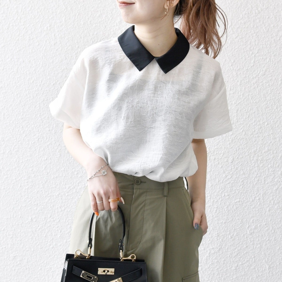 SHIPS any:〈洗濯機可能〉フラワー ジャカード バイカラー プル