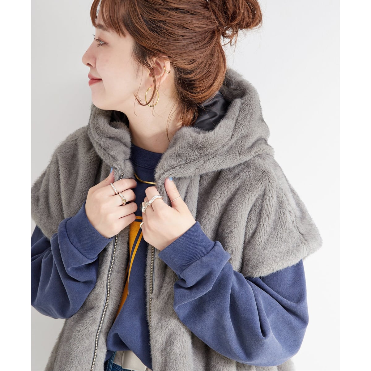 手洗い可 / フード付きミンク調ファーベスト | ベーセーストック(B.C