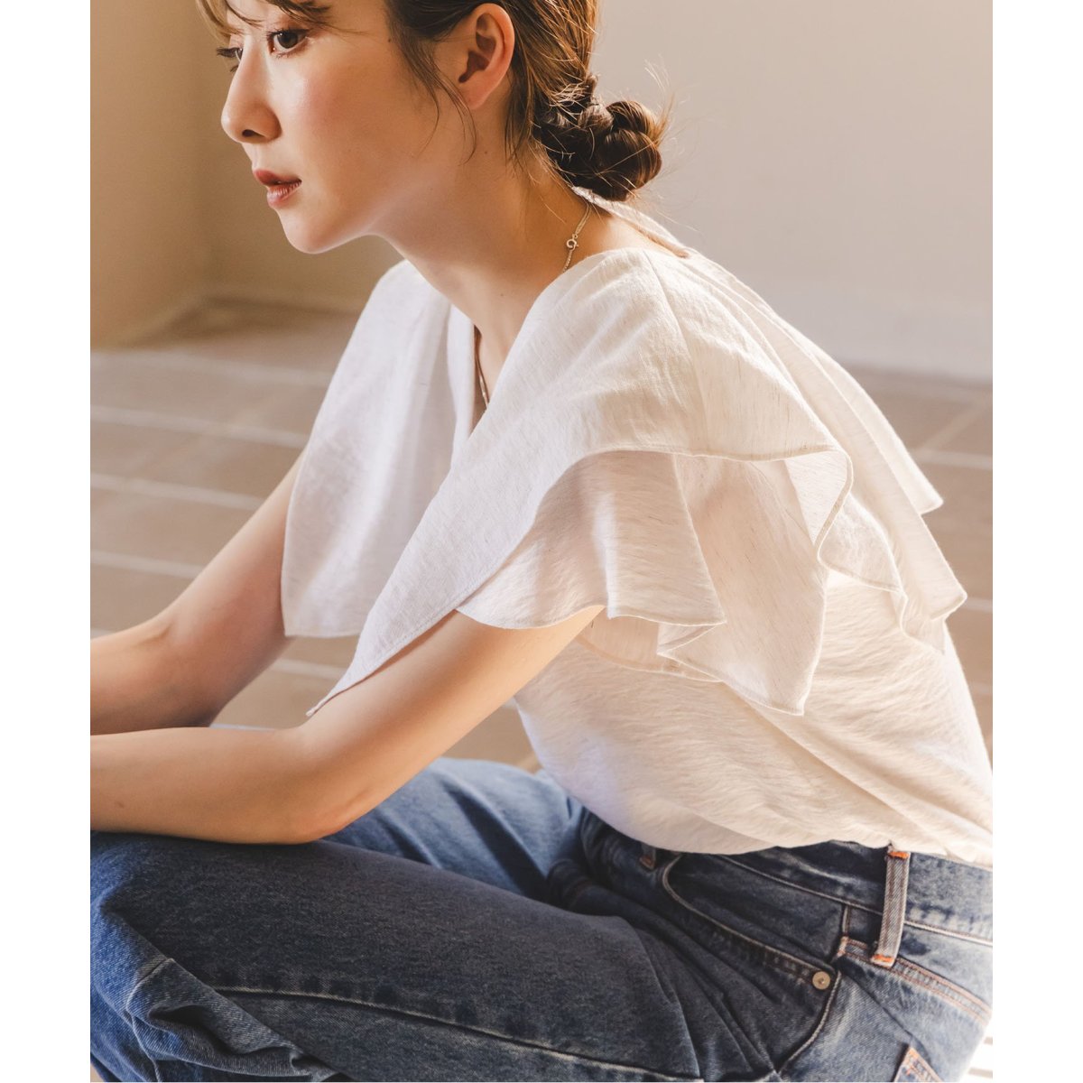 洗える】ファジーリネンスクエアケープブラウス | ノーブル(Noble
