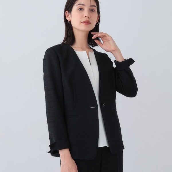 日本製／SETUP可能】トリアセテート混ノーカラージャケット