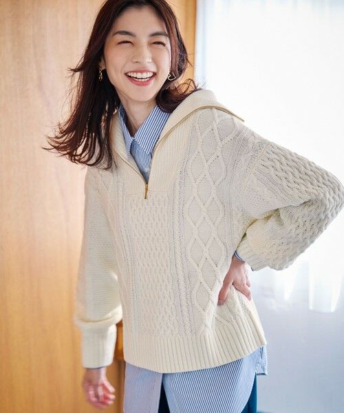 セール】 ソフトアクリルハーフジップケーブルニット （ニット