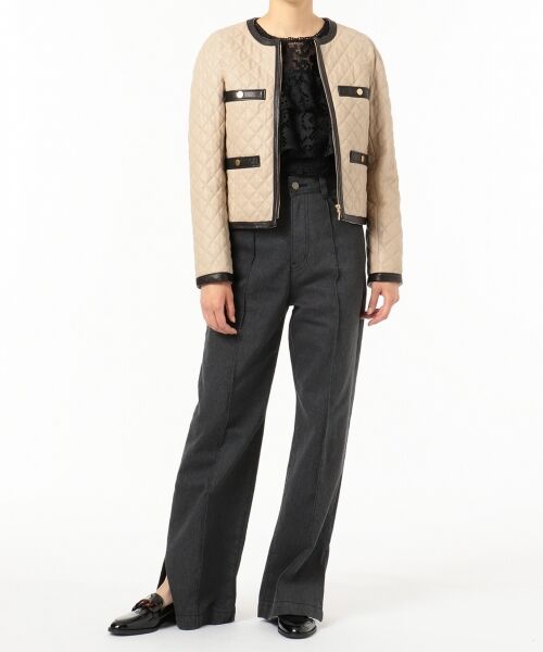 キルティング配色レザージャケット （ノーカラージャケット）｜GRACE