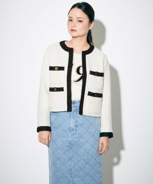 ラメツイードバイカラージャケット （ノーカラージャケット）｜GRACE
