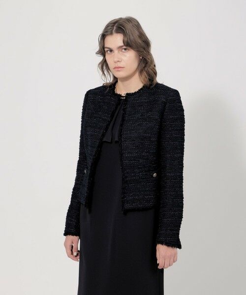 セール】 ファンシーツィード ノーカラージャケット （ノーカラー