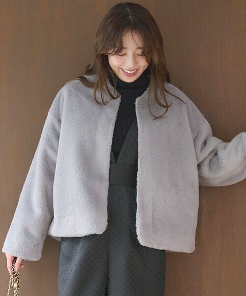 セール】 フェイクファー ジャケット （ノーカラージャケット