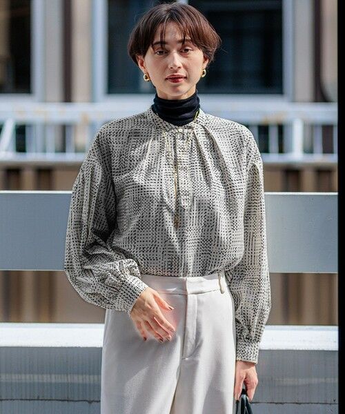 セール】 【洗える】モノクロトーンプリント ブラウス （シャツ