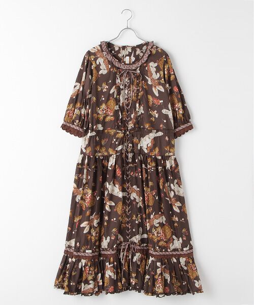 セール】 オータムチェリーとうさぎプリントワンピース （ロング