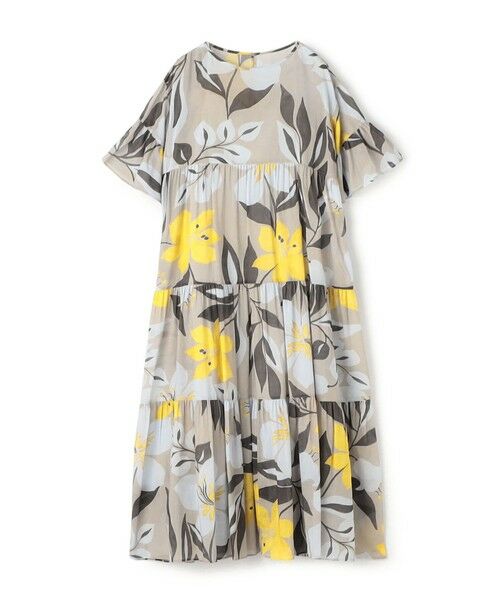 セール】 ベルフラワープリント ティアードワンピース （ロング