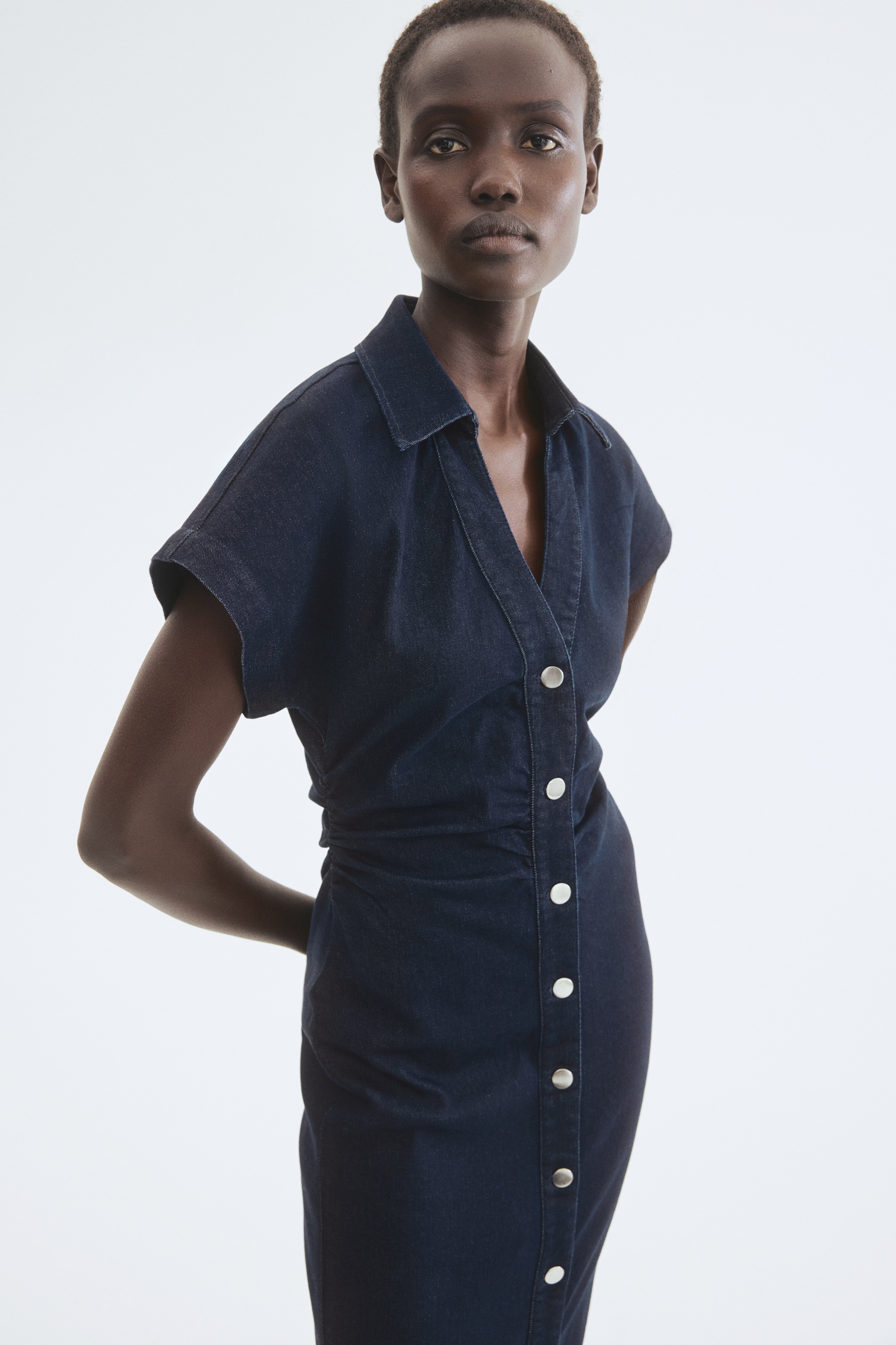 半袖デニムワンピース - ダークデニムブルー - レディース | H&M JP