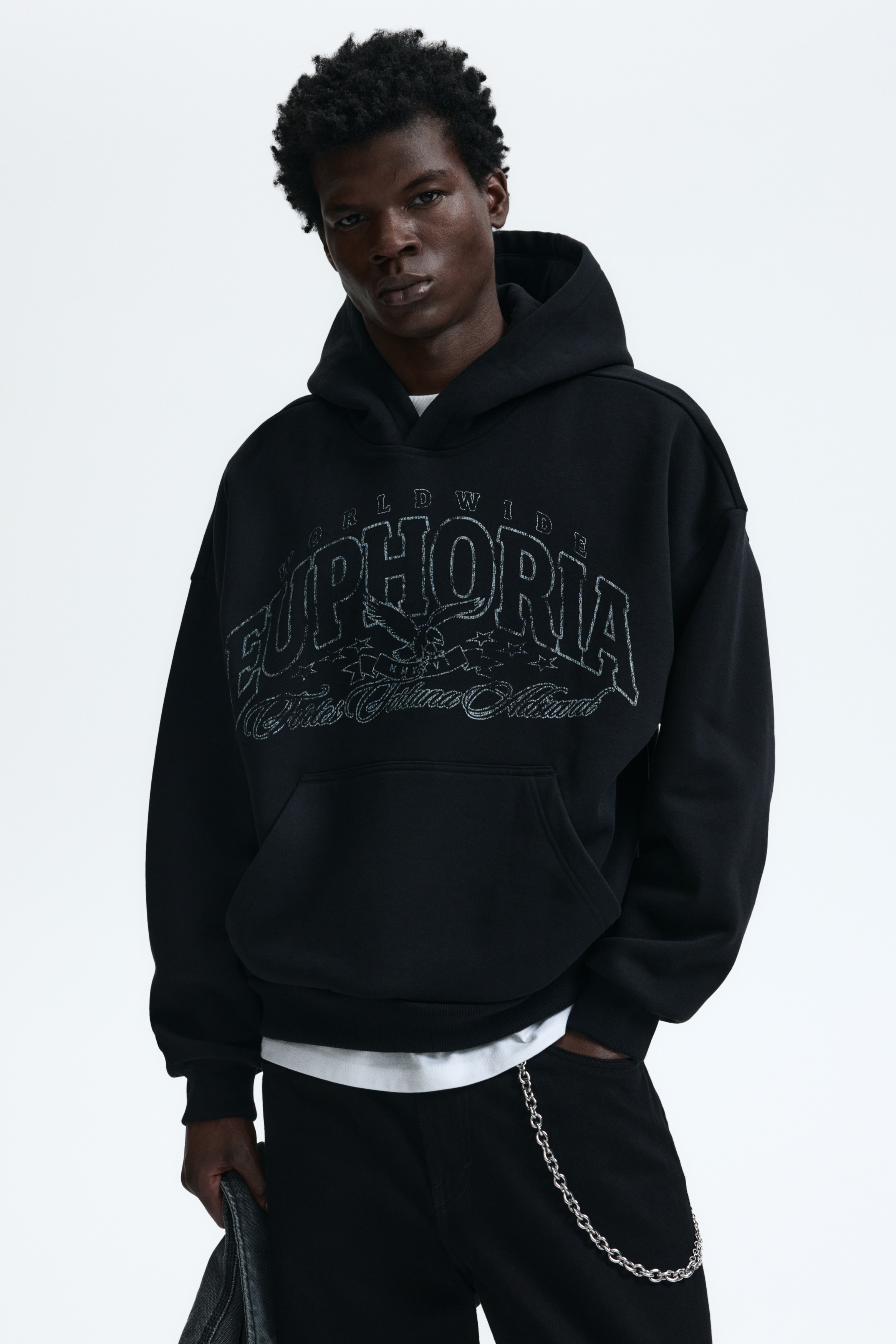 Loose-Fit Hoodie - Black/Euphoria - Men | H&M US