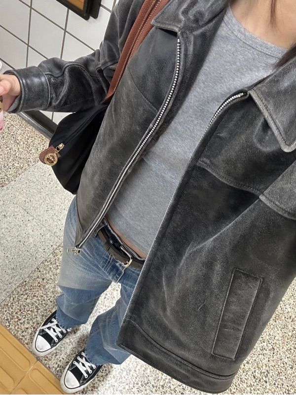 MUSINSA | GLOWNY FADE LEATHER JACKET - REGULAR (BLACK)