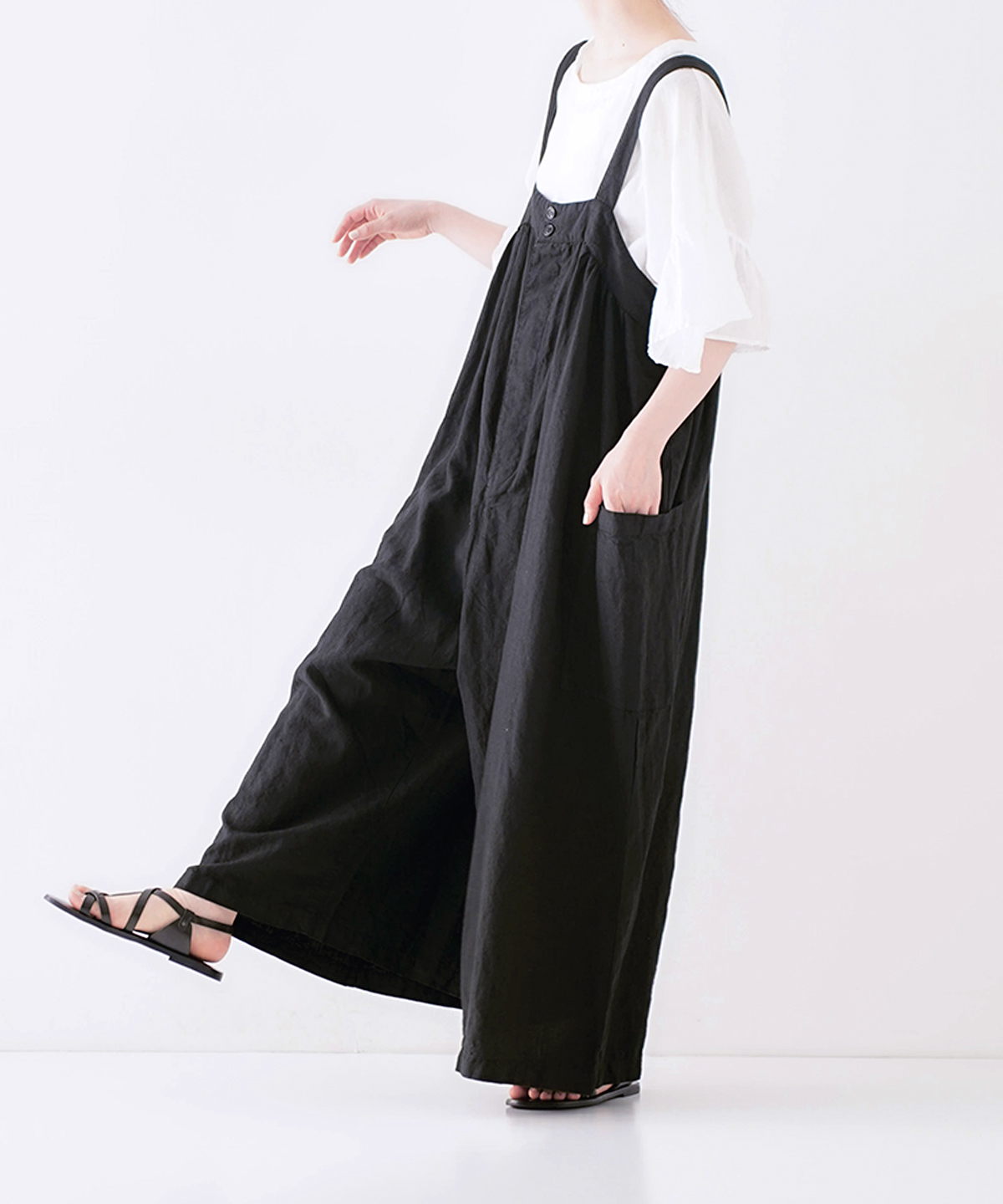 ブラックリネンワイドサロペット｜nest Robe / CONFECT ONLINE SHOP