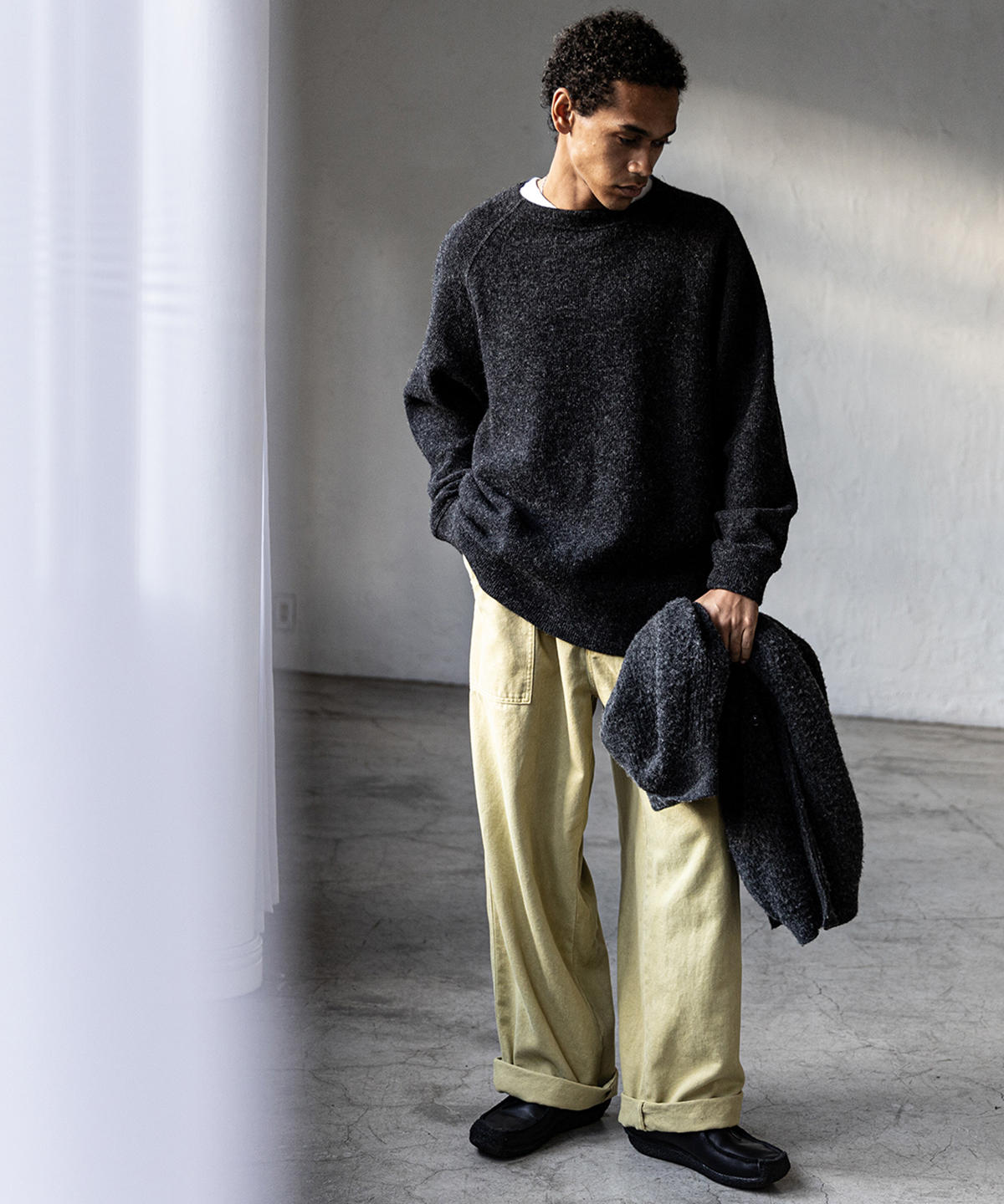 コットンリネン ギャバジン ピグメントバイオ ミリタリートラウザーズ