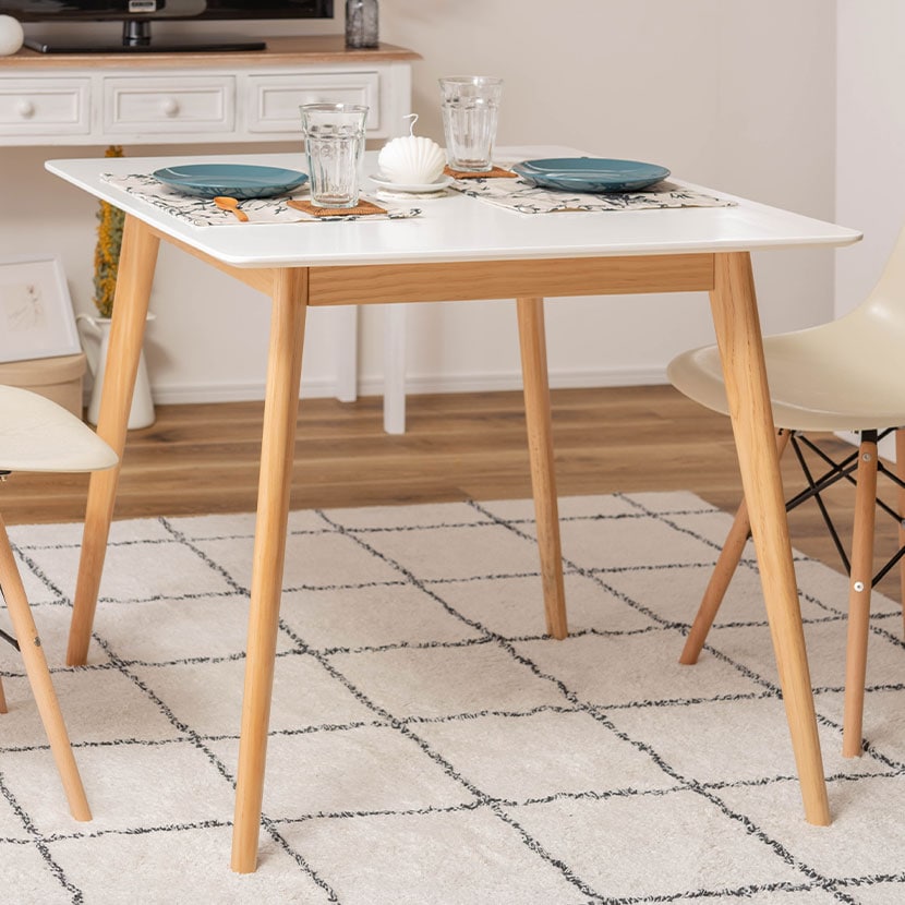 送料無料】 ダイニングテーブル 正方形 木製 天然木 白 ホワイト