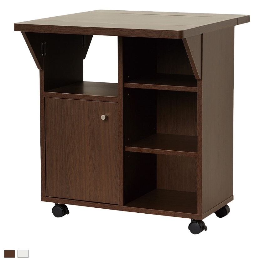 送料無料】 キッチンワゴン キッチンカウンター バタフライ式天板 角丸