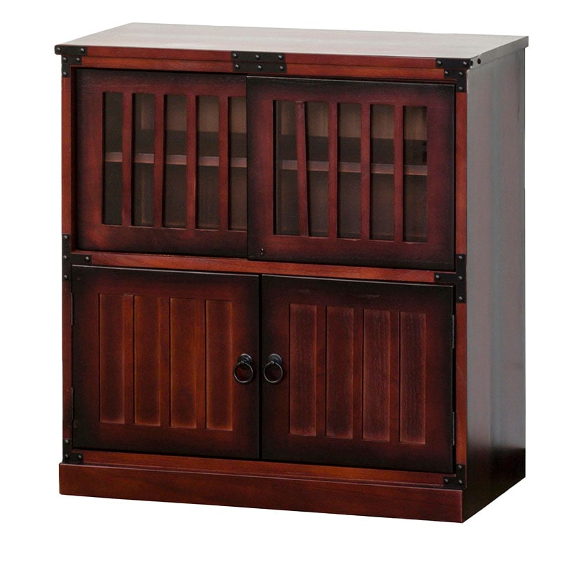 茶箪笥 桑材 木製ガラス扉付き和風収納棚 高さ120cm 食器棚 茶箪笥 桑