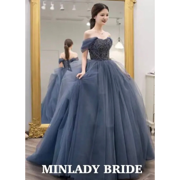 送料無料】ブルーグレーカラードレス|ウェディングドレス・タキシード