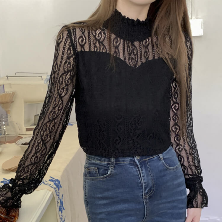 美品】fumie tanaka レースブラウス 長袖 ハイネック ブラウス レース