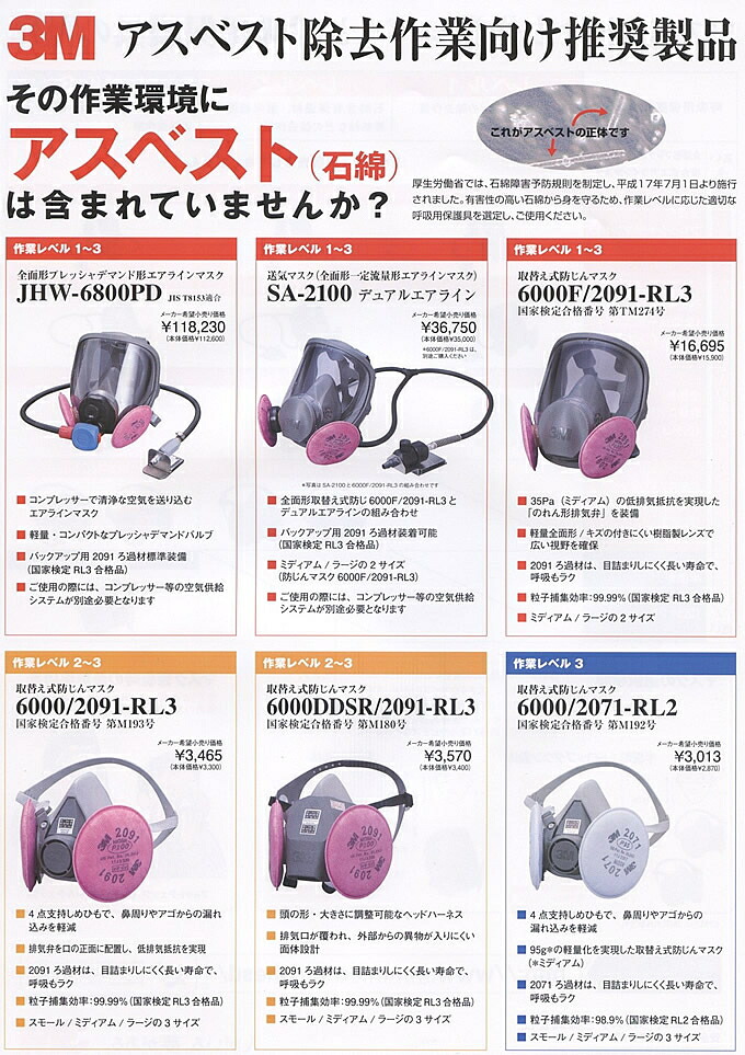 楽天市場】3M（スリーエム） アスベストマスク 6000F/2091-RL3