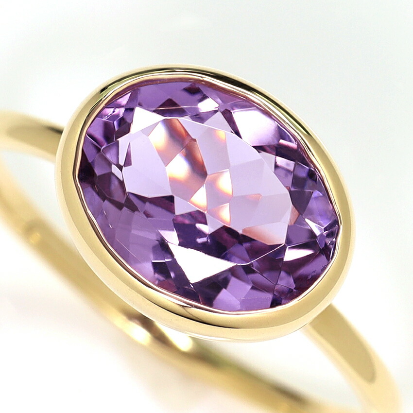楽天市場】大粒 10×8ミリ アメジスト K18ゴールド リング・ミラ 18K