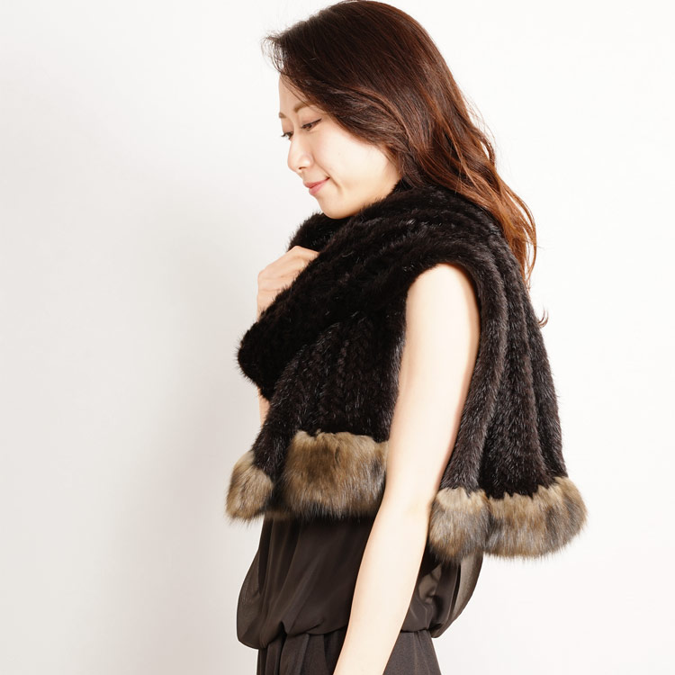 楽天市場】【40%offクーポン】ブラックミンク 編み込み ストール