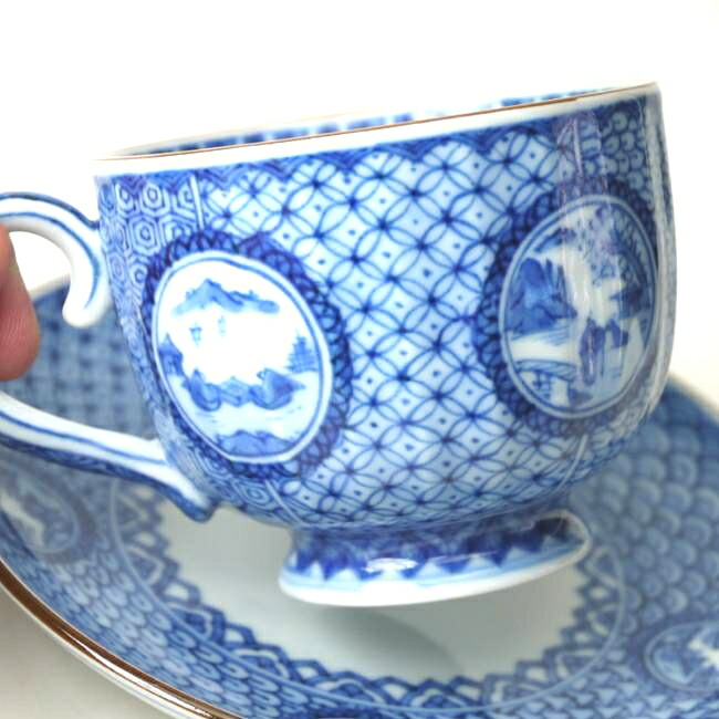 丸紋山水コーヒー碗皿 昭阿弥 - 京焼清水焼 松韻堂