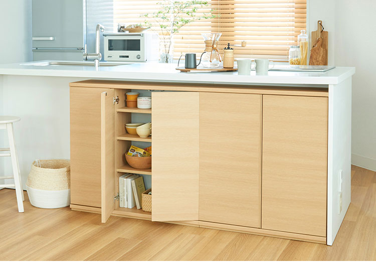 カウンター下収納 キャビネット 棚 幅60cm 高さ85cm ナチュラル