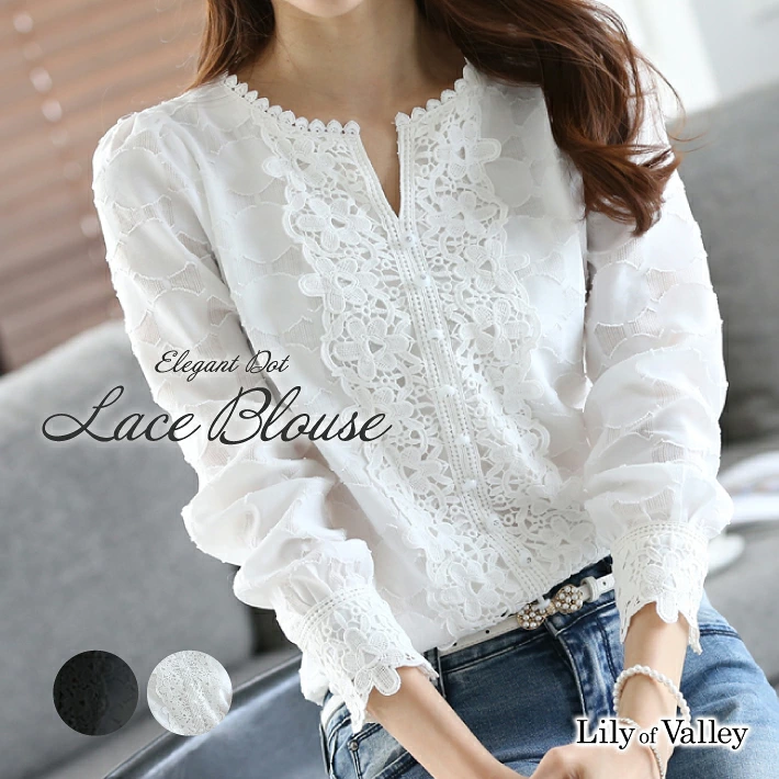 楽天市場】楽天1位【全品送料無料】 ドット レース 刺繍 ブラウス 上品
