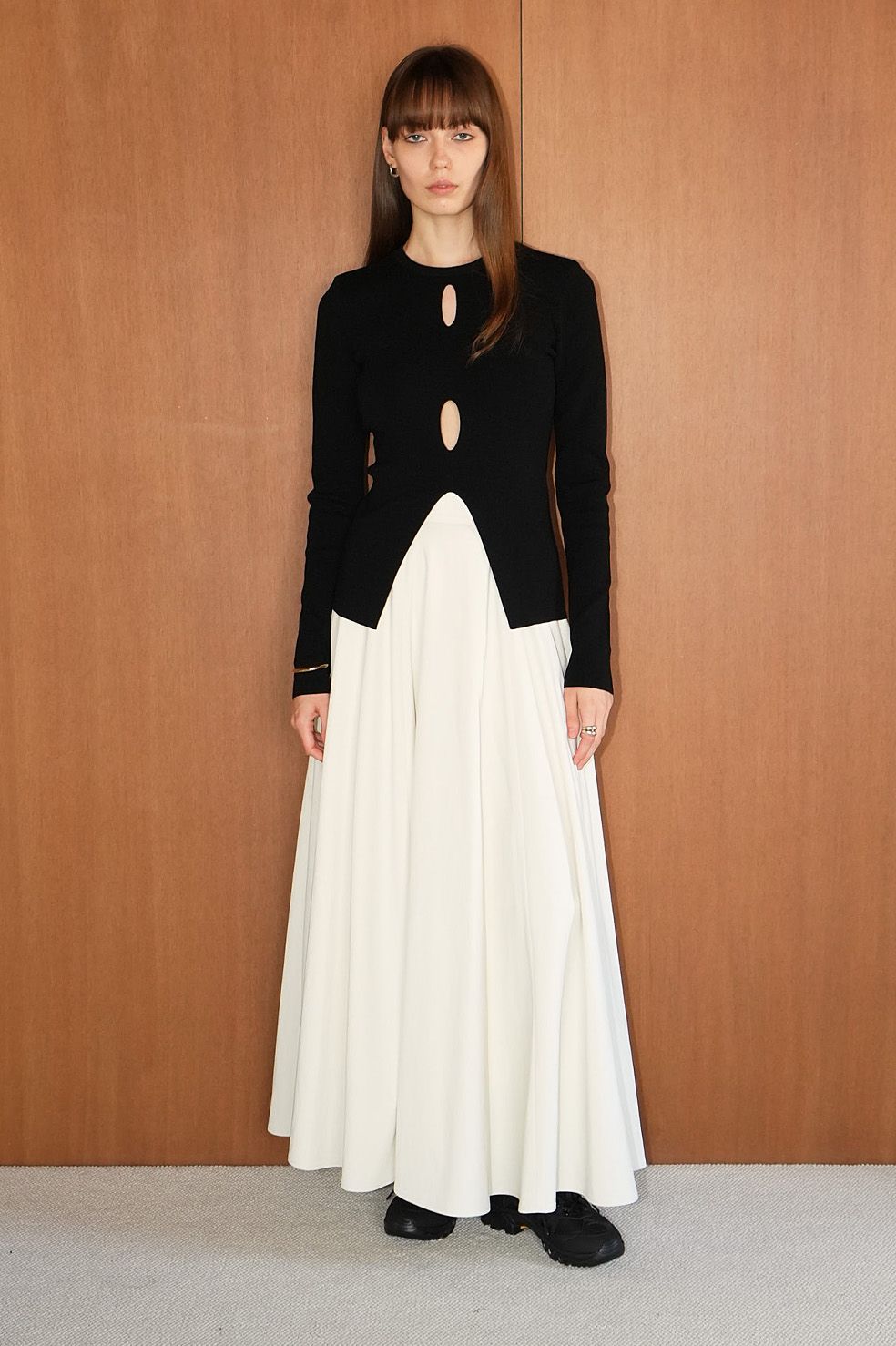 CLANE - W FACE HOLE KNIT TOPS - BLACK - ダブルフェイスニット