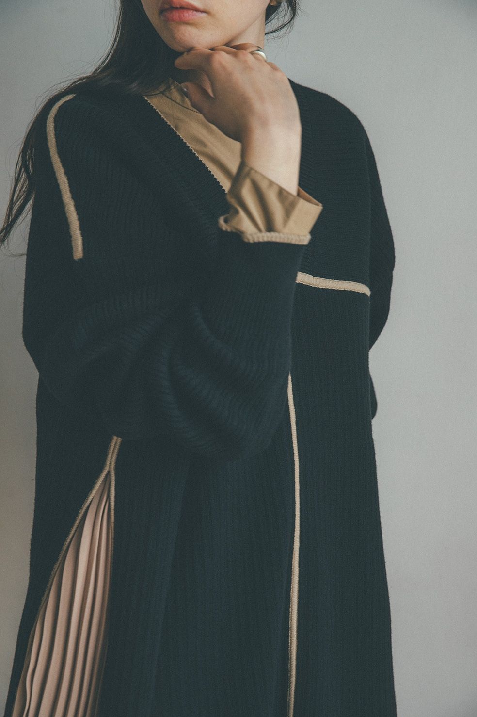 CLANE - ダブルフェイスラインニット - DOUBLE FACE LINE KNIT - BLACK