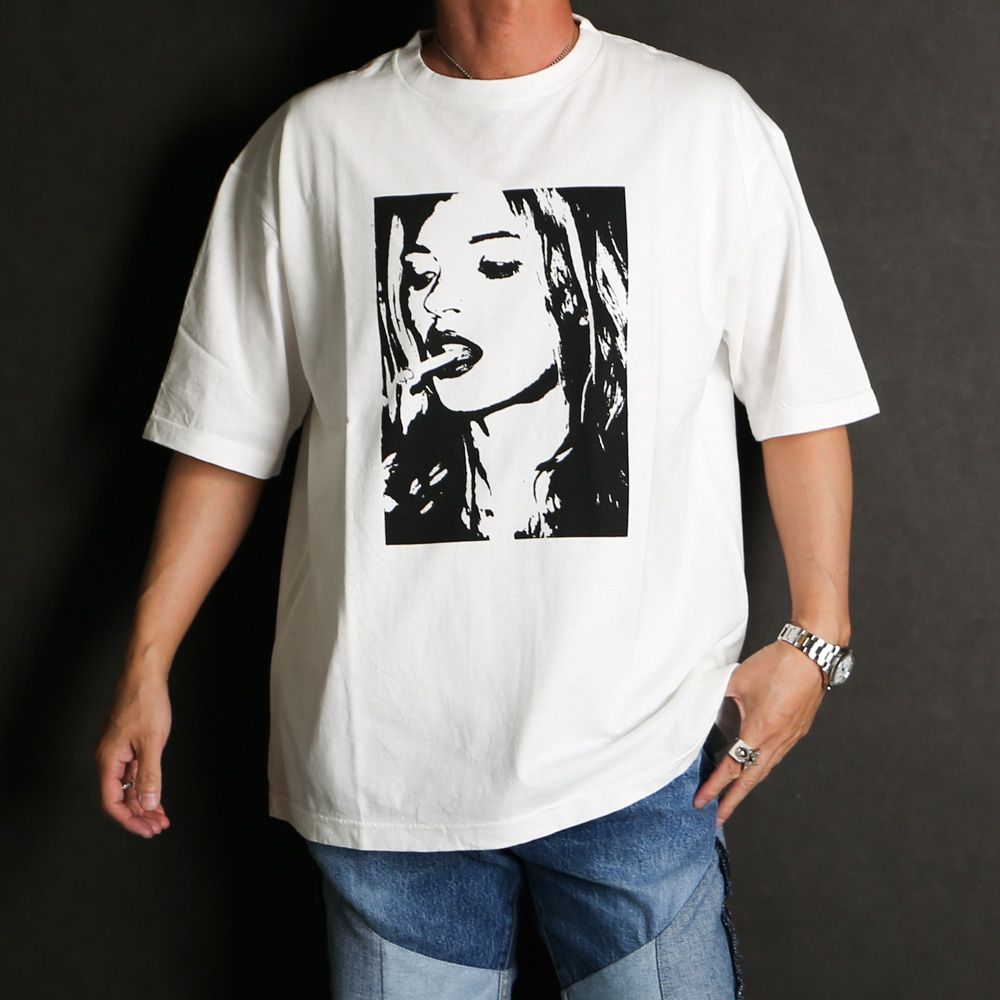 MINEDENIM - Monochrome Two tone Face Crewneck T-SH - WHT / 2504