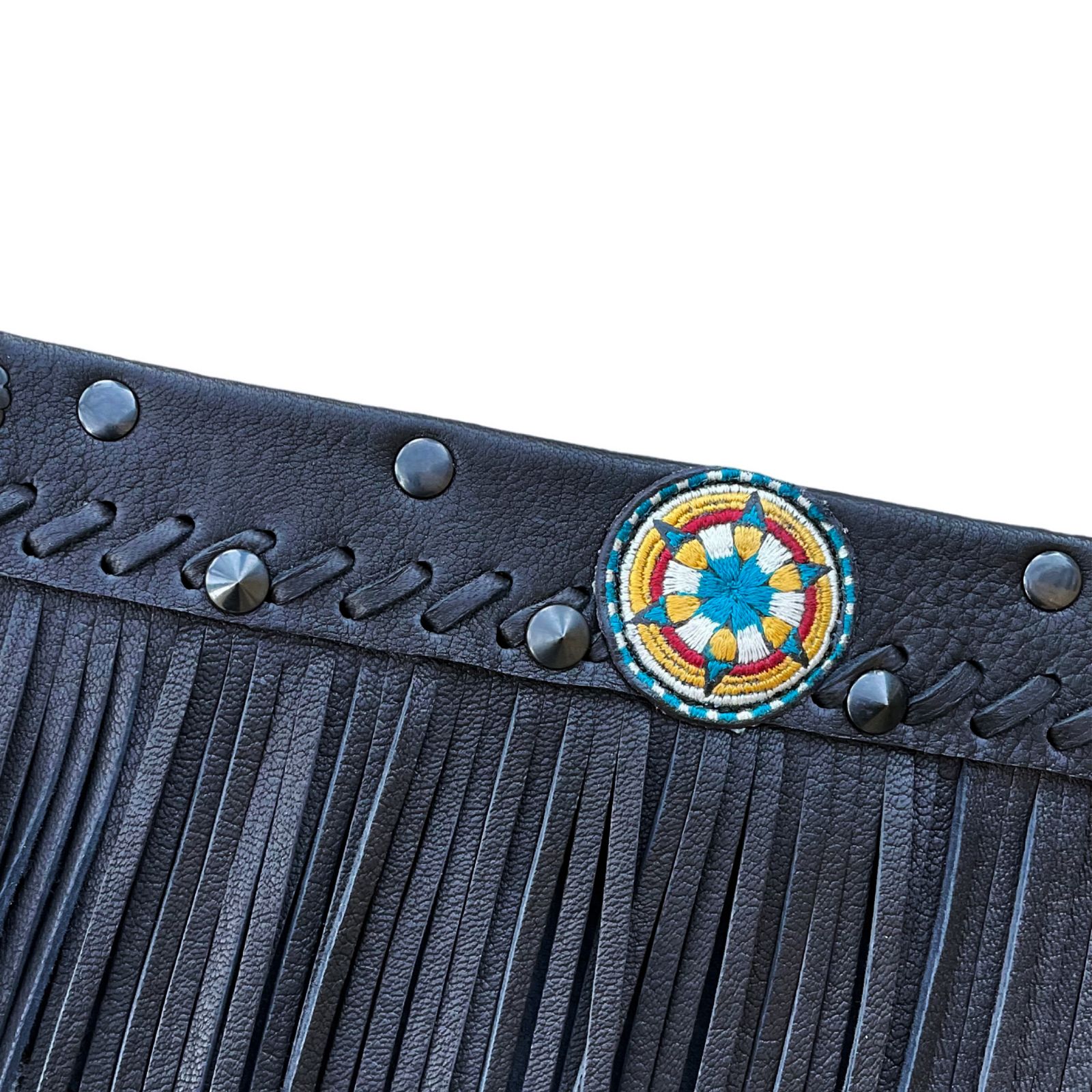 GARA - x blackmenas SYMBOLIC FRINGE BUM FLAP -ケツアテ- BLACK | HAZE