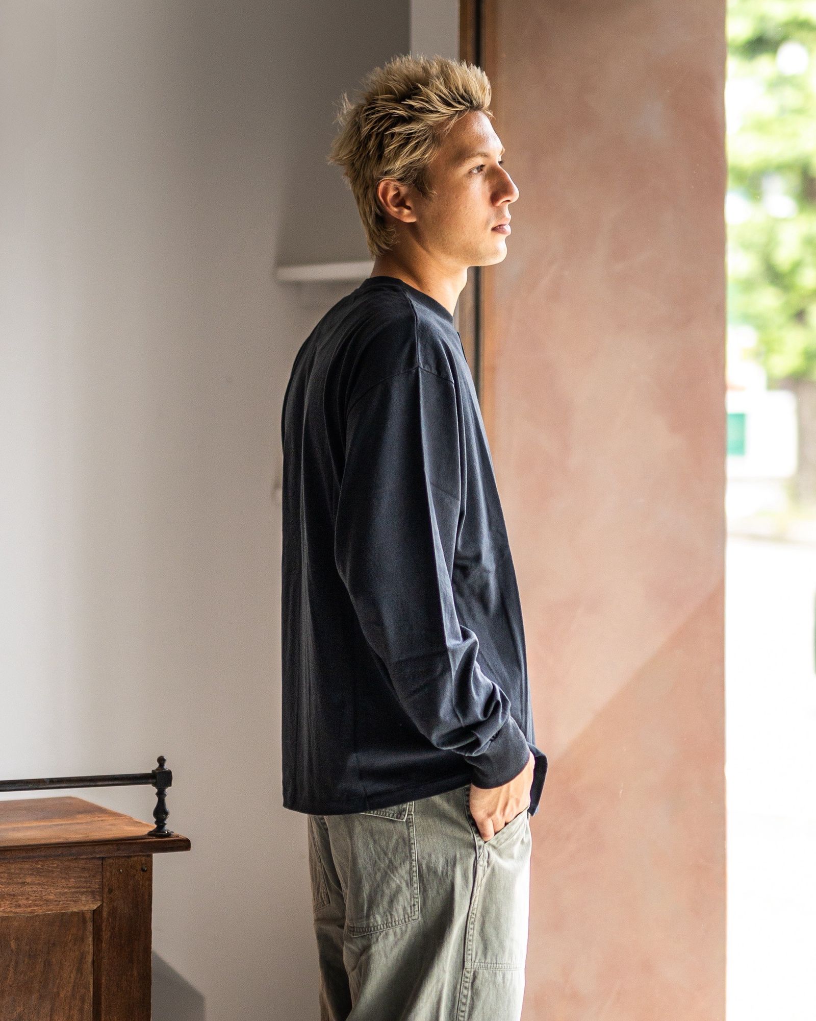 A.PRESSE Cashmere Blend L/S Henley Neck Shirt (BLACK) 新作発売