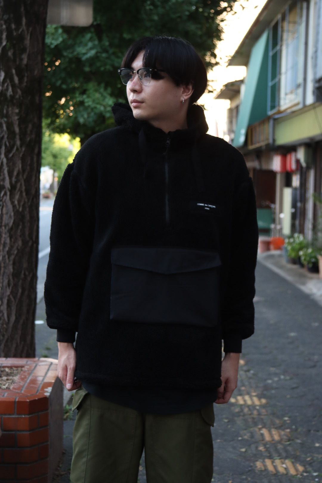 COMME des GARCONS HOMME ボアフリースハーフジップパーカー style