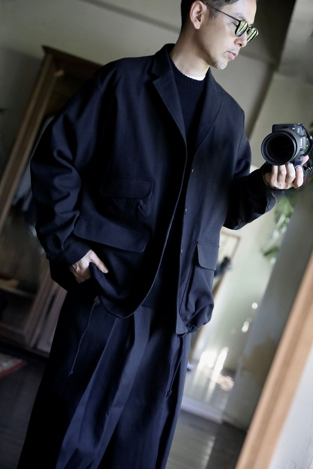 COMME des GARCONS HOMME ウールサージ縮絨ドローコードジャケット