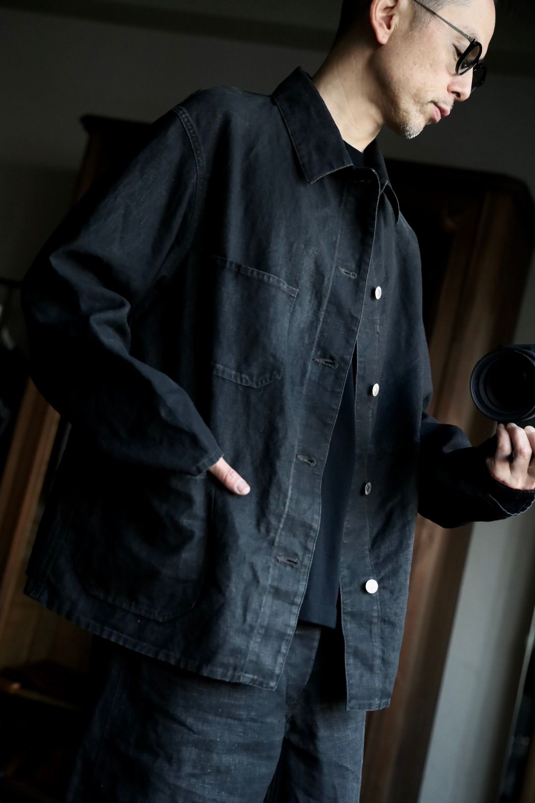 A.PRESSE - アプレッセ Vintage Black Linen Coverall (25SAP-01-29H