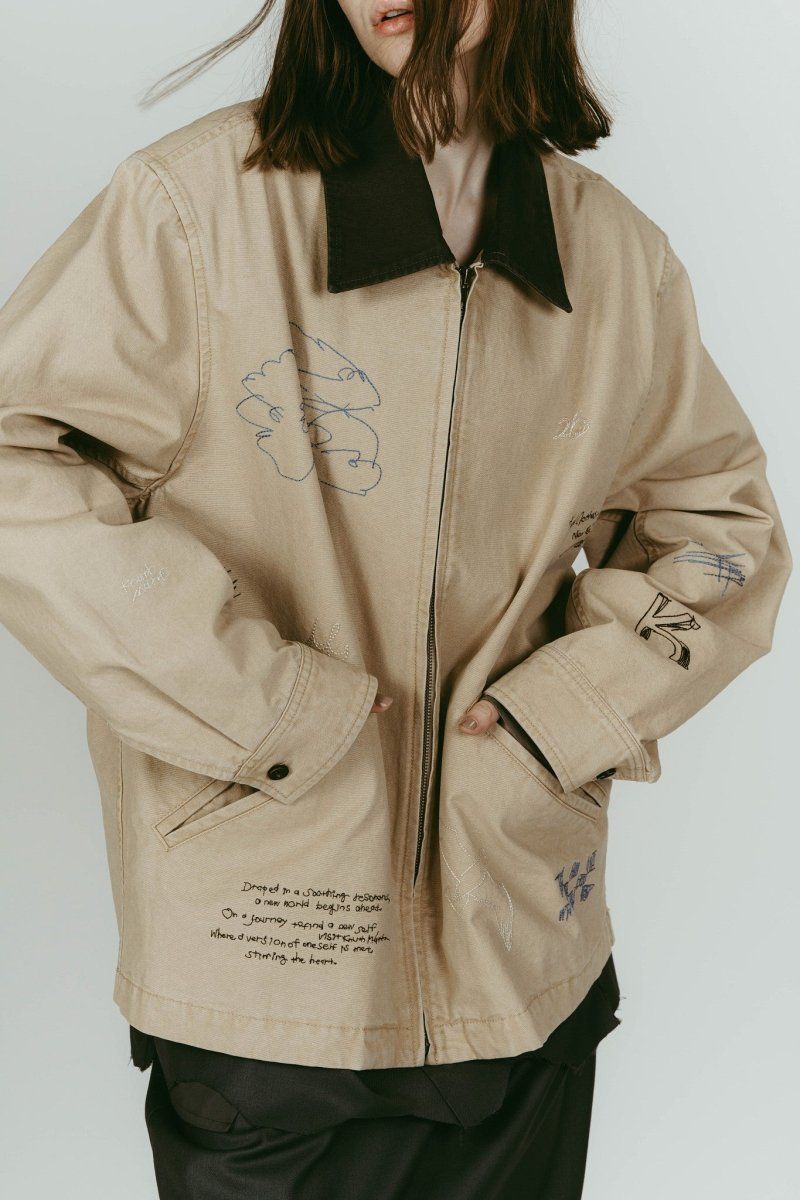 Knuth Marf - embroidered jacket(unisex) (Beige) / レタリング刺繍