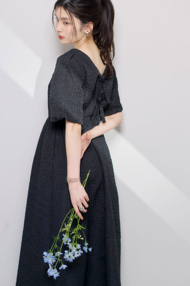 バックリボンふくれジャガードワンピース