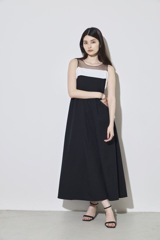 配色ロングワンピース