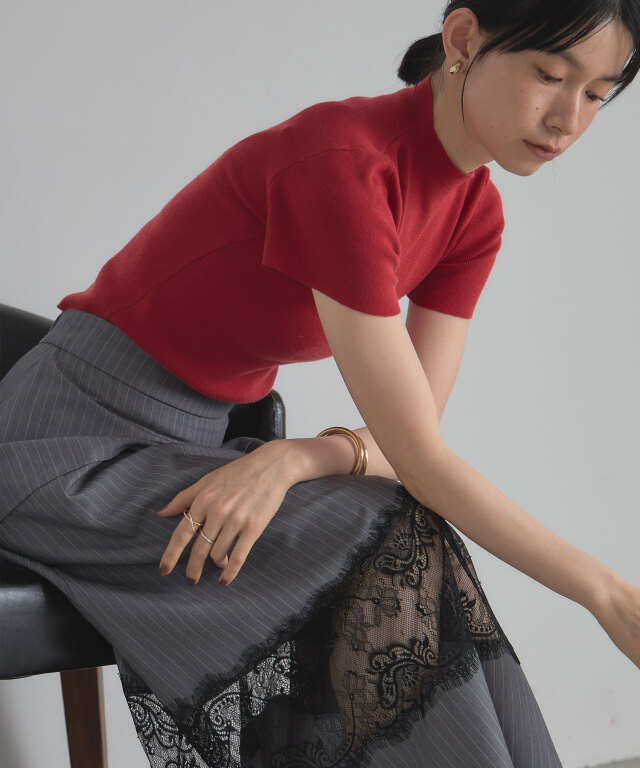 ハイネックショートスリーブニット