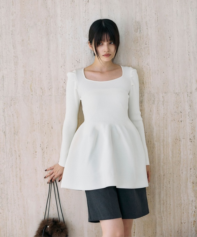 スクエアネックニットチュニック(長袖)