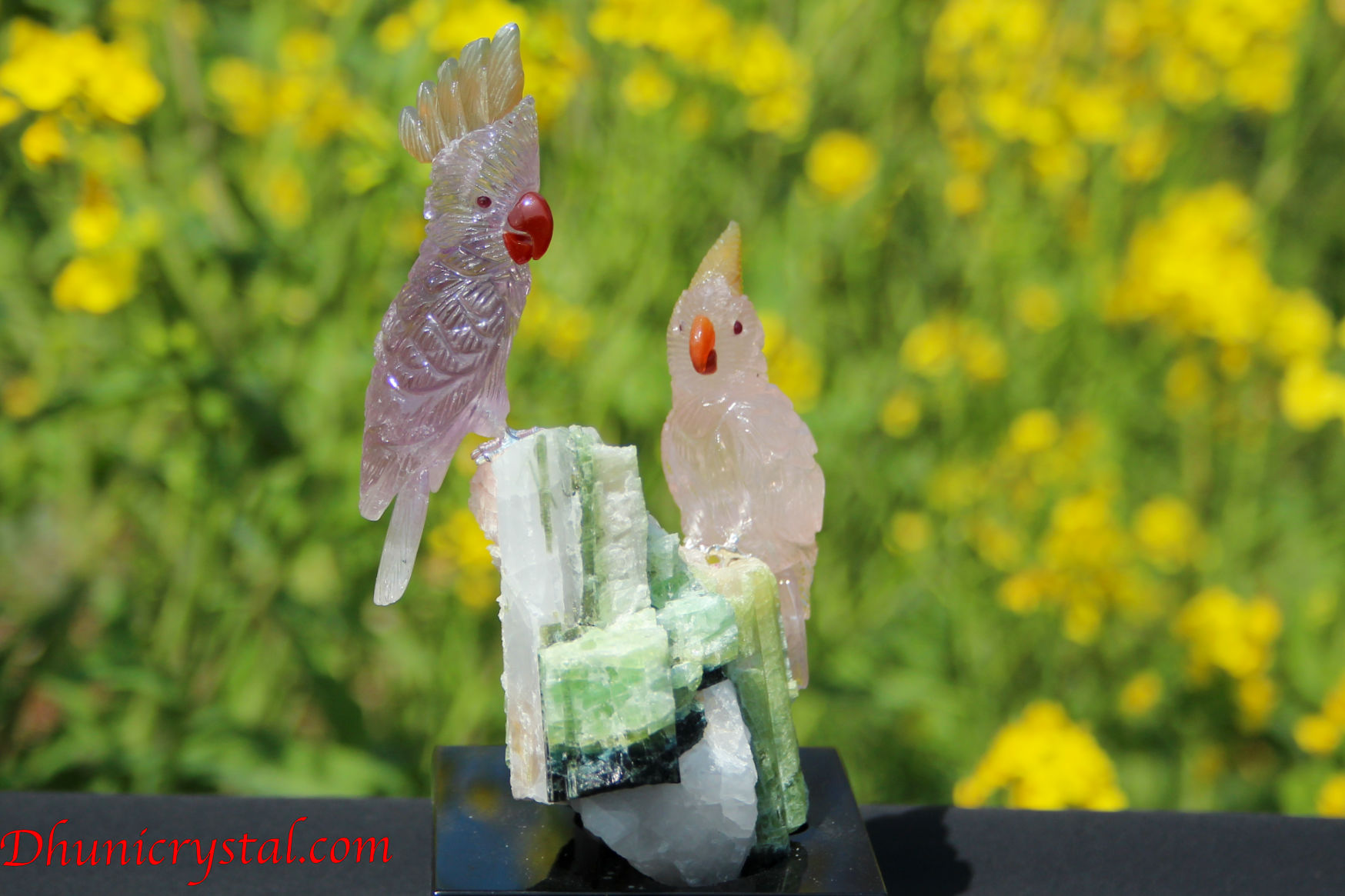 プレミアム・石の鳥さんシリーズ【アメジスト＆ローズクォーツのオウム