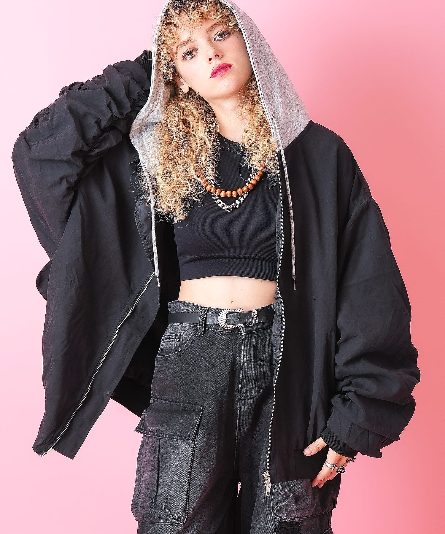 スウェットフード切替ピーチフライトジャケット / メンズ レディース