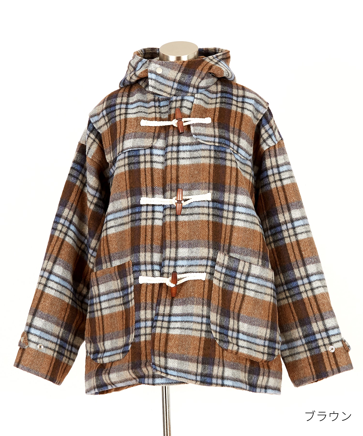 起毛ファータッチ肉厚チェックオーバーサイズ中綿ダッフルコート